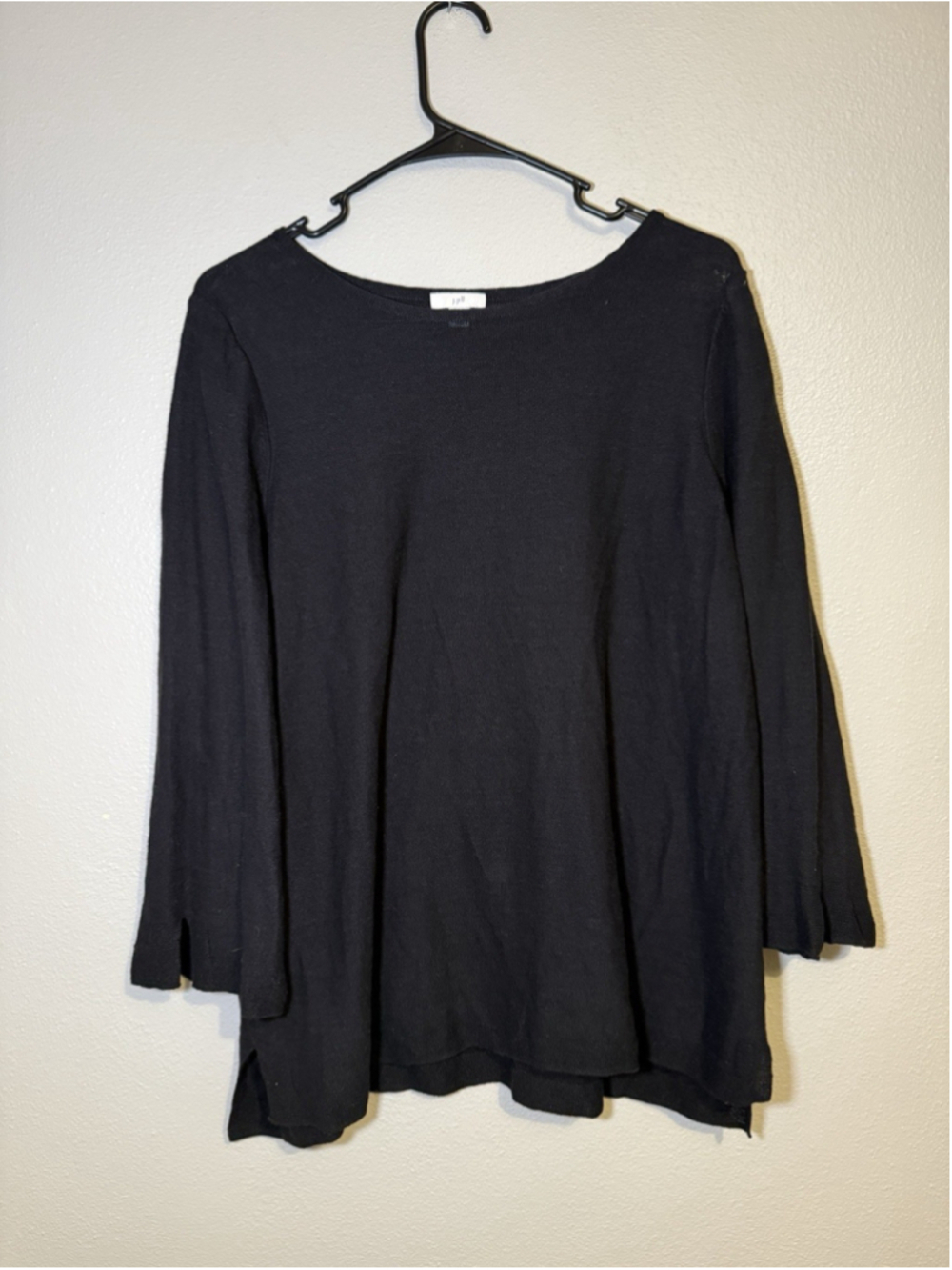 J. Jill Womens Lightweight Sweater Tall L Black Linen Blend Boat Neck Pullover